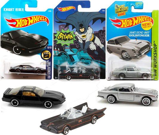 Iconic Hot Wheels TV Classic Batmobile + Aston Marton Goldfinger & KITT Knight Rider Die-Cast Car